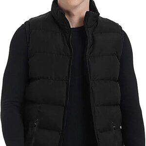 Men's Black Puffer Water-Resistant Vest with Zip Up Pockets Sz Medium